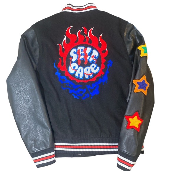 Bleecker & Mercer Jacket Men’s Medium Black Embroidered Varsity Streetwear - Picture 6 of 14